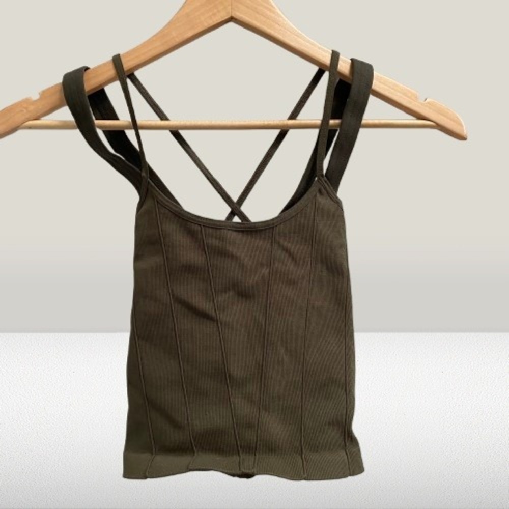 New Free People Movement Stay With Me Cami Olive Green XS‎ - Picture 3 of 5